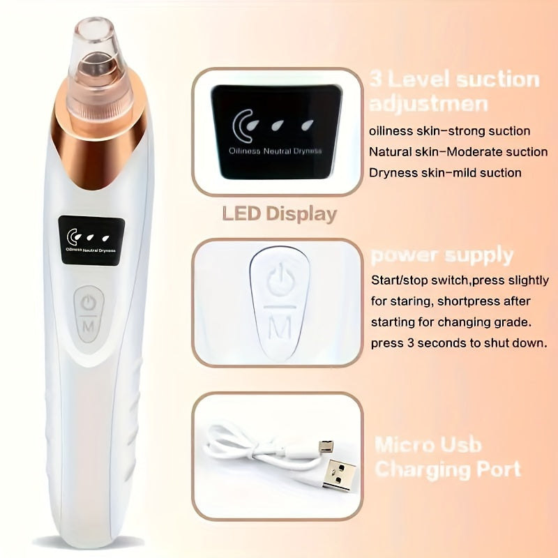 1pc Rechargeable Blackhead Vacuum with 5 Probes - Portable Deep Cleansing Facial Care Device for Gentle & Safe Pore Cleanser, USB Charging, Ergonomic Design, Skin Cleansing Vacuum | Sleek Blackhead | Multiuse Probes